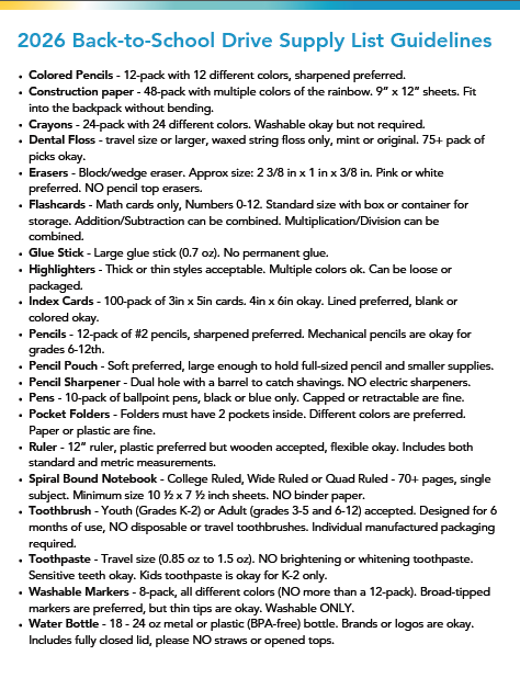 2024 Back to School Drive Supply List thumb