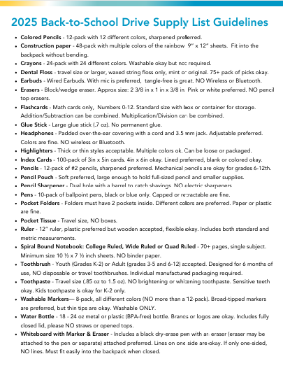 2024 Back to School Drive Supply List thumb